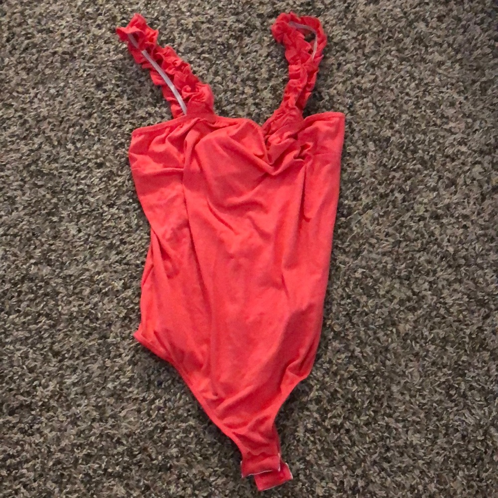NWT coral pink ruffle bodysuit